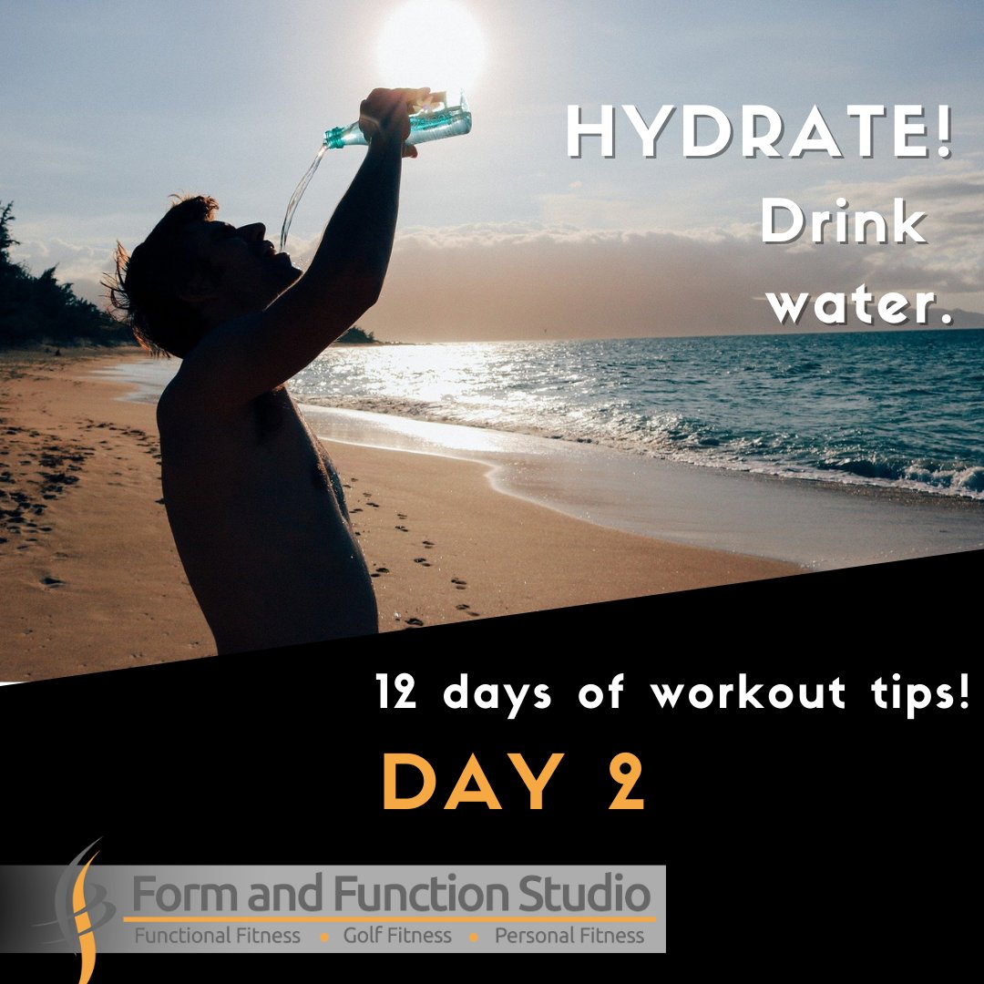 FormFunctionSt's tweet photo. Day 2: Drink water! Losing just 2% can make your workout feel harder, reduce your exercise performance and reduce your body’s ability to recover after you leave the gym. 
get started with your workout journey with our 21 days to start a new habit https://t.co/TVXilxhdcq https://t.co/dNDLlxy6Ok