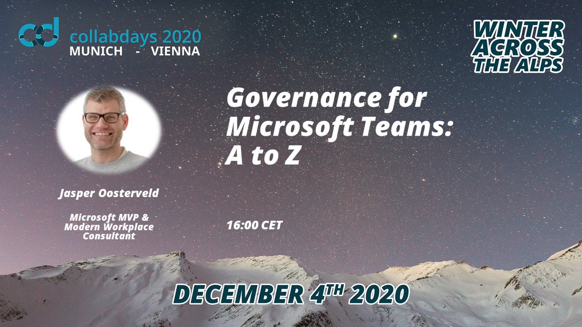 Governance in #microsoftteams is often tough to come by, but it doesn't have to be that way. Join @jasoosterveld at 16:00 CET for a hands-on approach on successful governance. 
#CollabdaysMUCVIE @collabdaysmuc @collabdaysvie #microsoft