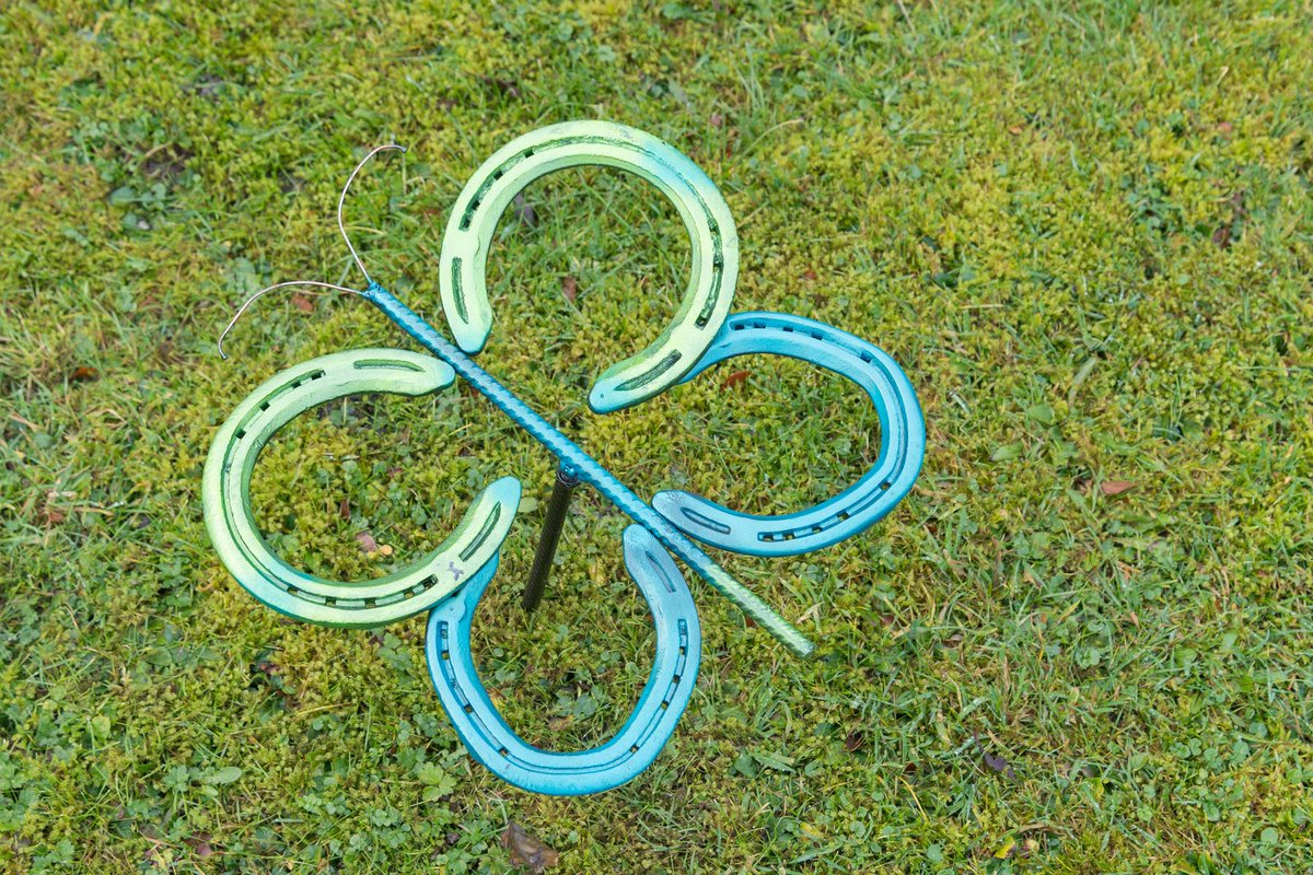 Excited to share the latest addition to my #etsy shop: Garden Butterfly made from used horseshoes #blue #housewarming #christmas #green #butterfly #multicoloured #iridecent #gardenornament #decorative etsy.me/3mJRjch