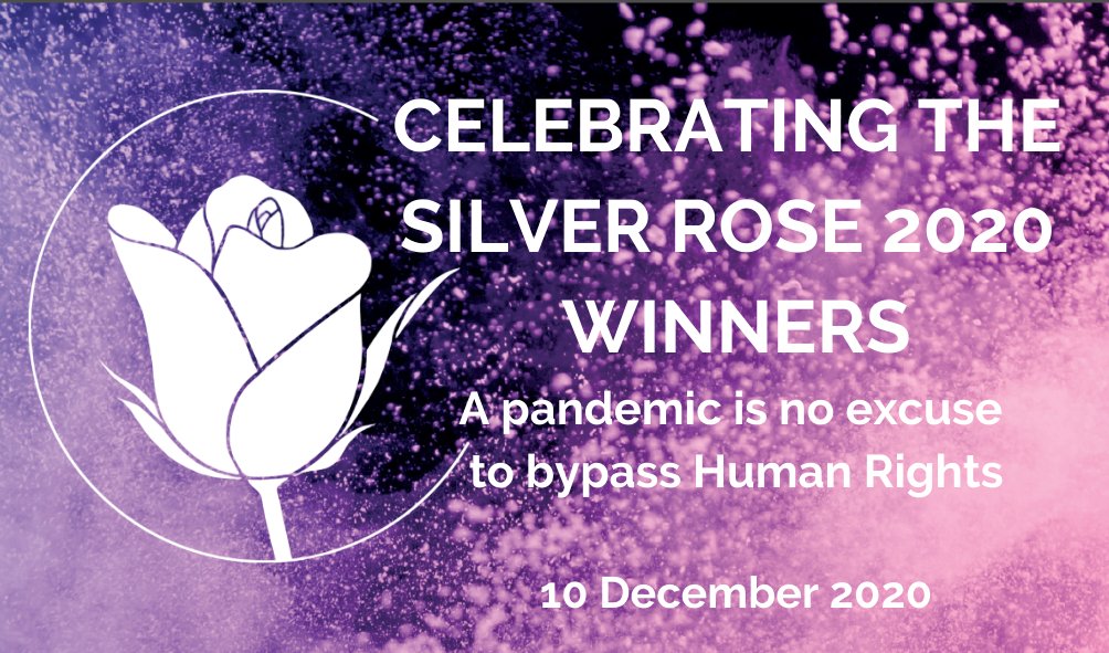 Solidar_EU's tweet photo. A pandemic is no excuse to bypass #HumanRights! 

🌹#SilverRose still takes place online this 10/12, as the struggles of the awardees do not stop:

🏆@CCG_UK
🏆Daša Šašić Šilović - @CEEGENDERNET
🏆@seawatch_intl
🏆@japhet_moyo 

Register 📝 https://t.co/iGMpNlZP5H https://t.co/zT4MxojEHx