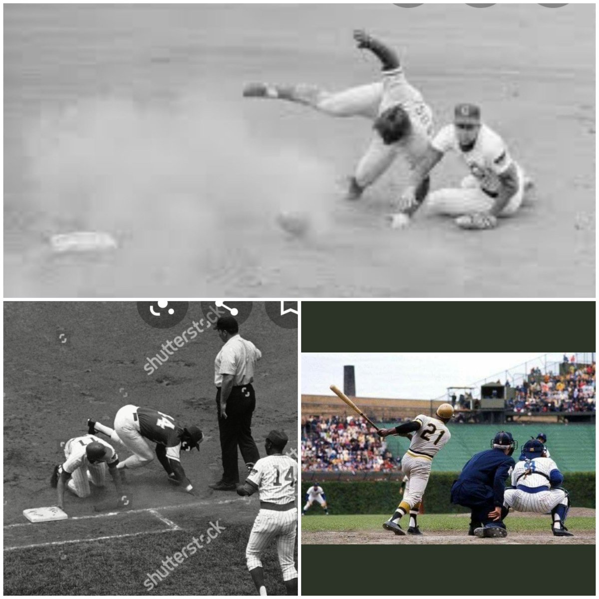 studulaters's tweet image. The Kessinger Patriarch in action! Our "Pop" with Rose breaking up DP, Aaron trying to make play at 1b (Banks watching) and Clemente hitting.