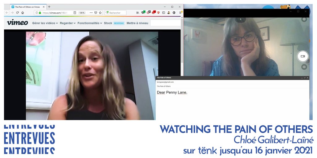 [Net Found Footage sur <a href="/TenkFr/">Tënk</a> jusqu'au 16/01/2021]

#WATCHINGTHEPAINOFOTHERS - Chloé <a href="/GalibertLaine/">Chloé Galibert-Laîné</a> 
Une chercheuse s’efforce de comprendre sa fascination pour "#ThePainOfOthers" (<a href="/lennypane/">Penny Lane</a>, 2018) où des femmes se confient sur une maladie de peau.

▶️ tenk.fr/net-found-foot…
