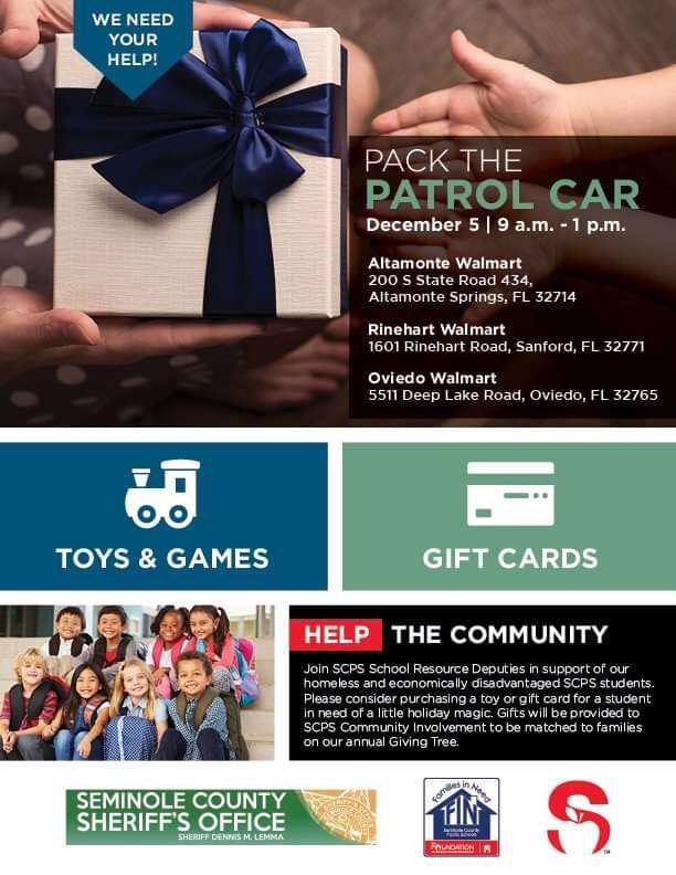 Join our amazing Deputy Kirkland tomorrow at Pack the Patrol Car at the Walmart on Rinehart Road in Sanford!🎁 Hope to see you there!