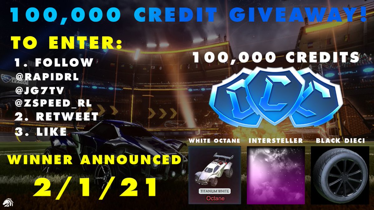 RapidRL's tweet image. 🎄Christmas Giveaway🎄
-100,000 Credits ($1,000💰)🎁🎁🎁
-White Octane 
-Black Dieci
-Interstellar 
1. Follow 
@RapidRL  
@JG7tv  
@zspeed_rl 
2. Retweet 
3. Like 
Winner announced 2/1/2021