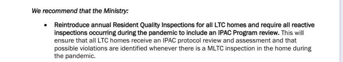  #BREAKING: Ontario’s Long-Term Care Commission is recommending the province “reintroduce annual Resident Quality Inspections for all LTC homes”. The Ford govt cut them in 2018 despite knowing 3 years earlier they caught up to 5 times more violations. https://www.cbc.ca/news/canada/long-term-care-inspections-violations-1.5737081
