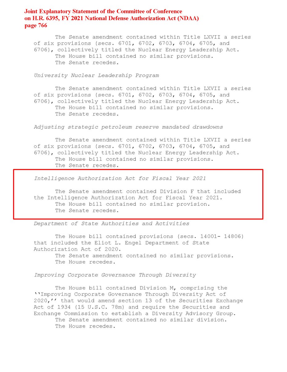 The NDAA conference committee DROPPED all the IAA provisions -- in technical legislative terminology, "the Senate receded." Here are the pertinent pages from the final bill, and from and the Joint Explanatory Statement from the conference committee.