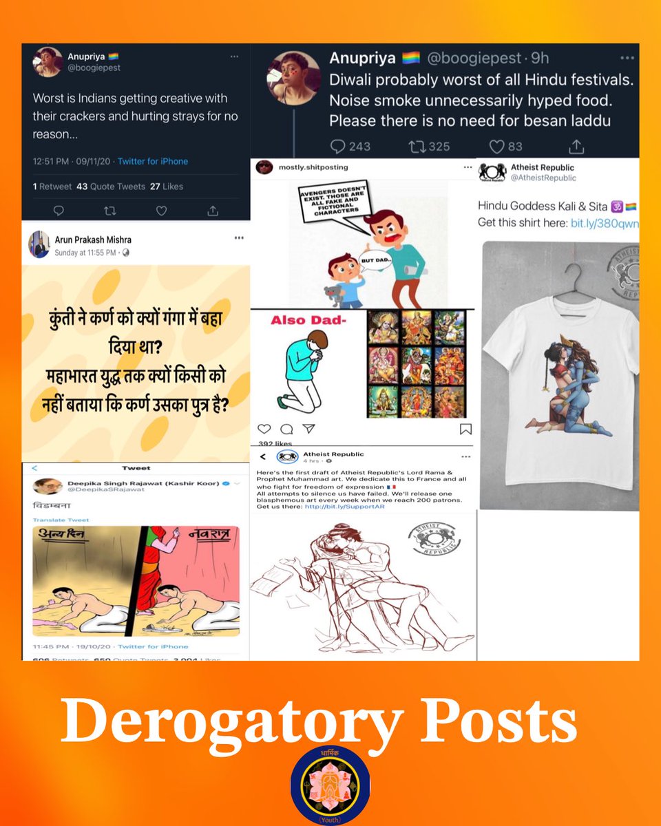 3. Hinduphobic ContentFor Hinduphobic Content, all I can ask you is to look at the images attached below. This Hindu Hatred is being normalised and SM platforms have failed to keep them in check.Criticising BJP & Critising Hindu are the same?(10)