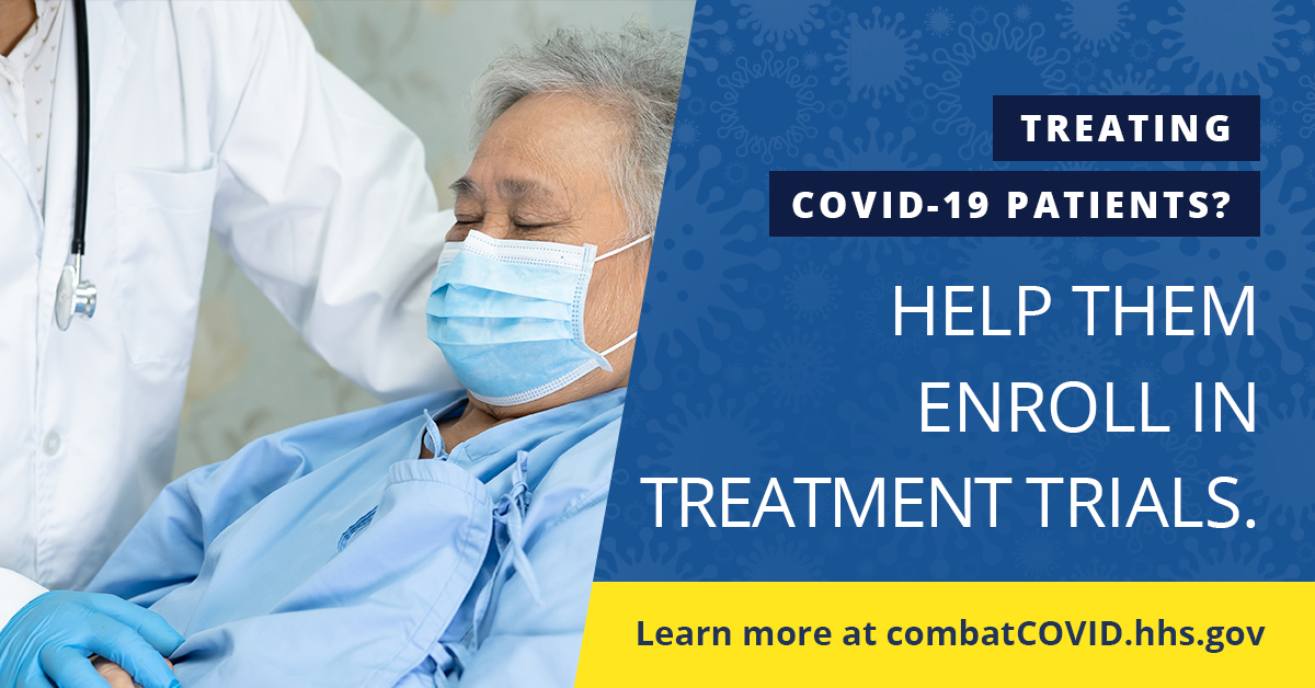  #Healthcare providers: Get support for your patients who have been diagnosed with  #COVID19 from the  #CombatCOVID website, which contains info on  #NIH Phase 2 and 3  #ClinicalTrials and other resources.  https://bit.ly/33CeCNI 