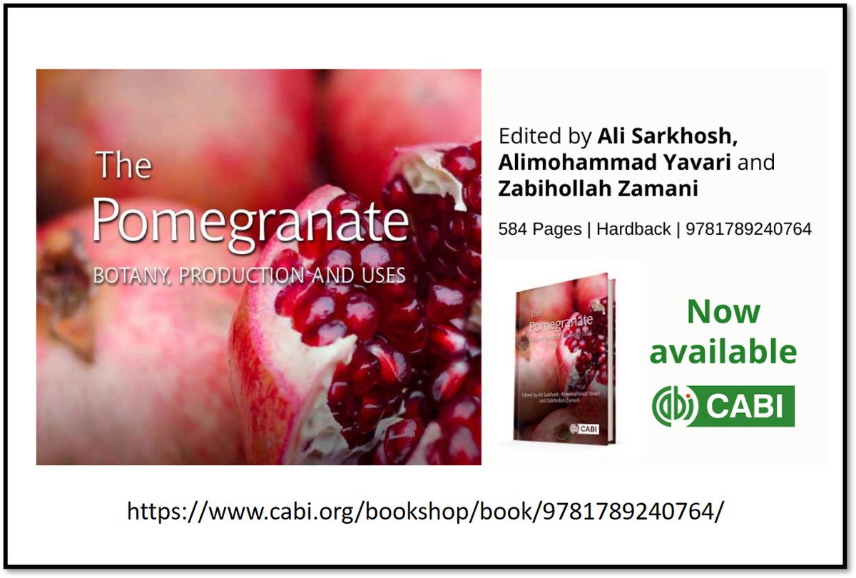 Dr. Ali Sarkosh with colleagues A. Yavari and Z. Zamani have published The Pomegranate available for purchase on CABI Publishing. At 584 pages, it includes everything you want to know about pomegranates! @UF_IFAS @ASHS_Hort #pomegranate