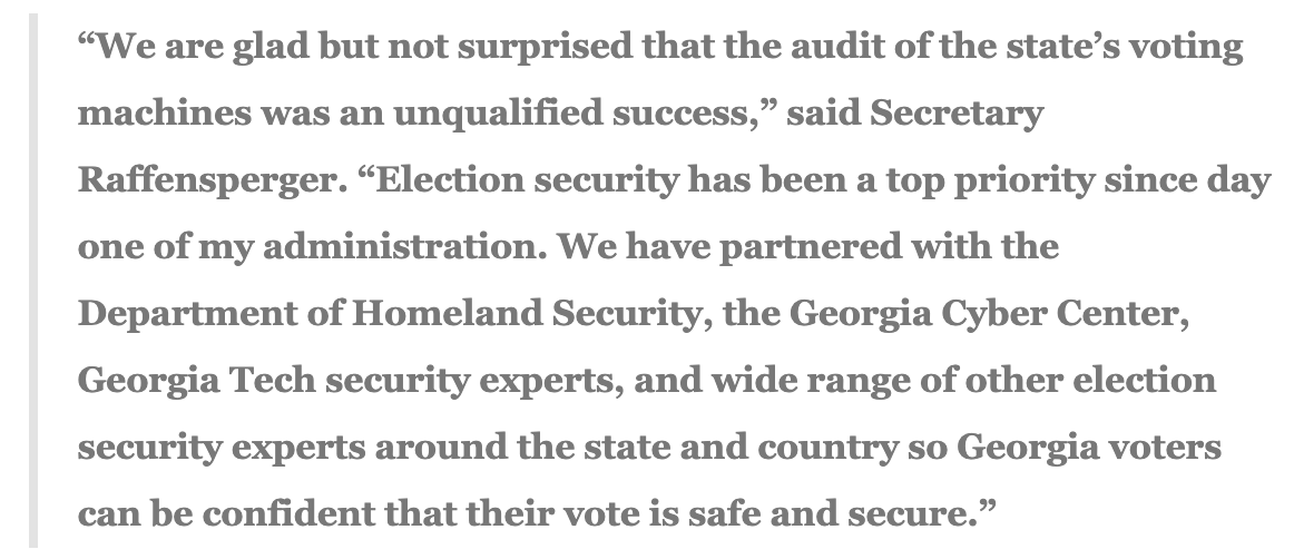 In a widely quoted statement,  @GaSecofState Brad  #Raffensperger said that ”Pro V&V found no evidence” of tampering with the machines.But he failed to disclose that the company had a preexisting relationship with  #Dominion that dated back years.