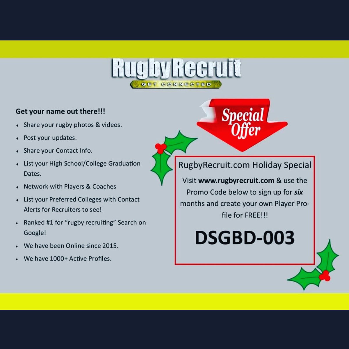 Rugbyrecruit special offer happy holidays!
