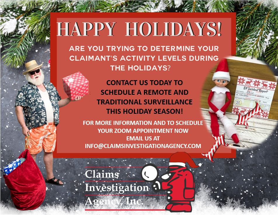 DonaldB47985369's tweet photo. Even an Elf can get injured while making toys - go get your Claimant during a very busy holiday season. Happy Holidays! #claimsinvestigationagency https://t.co/FDDnr19JCy