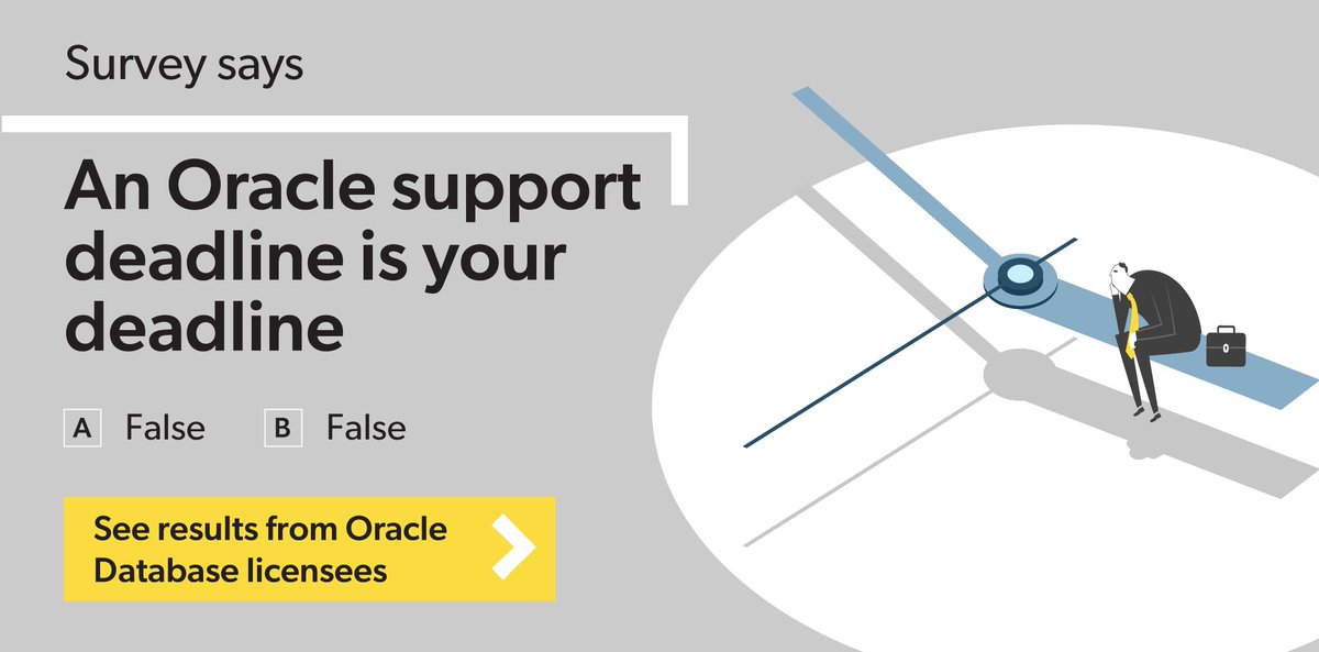 Tick Tock: Oracle Database 11.2 will enter Oracle Sustaining Support by end of 2020.  Nearly 3/4 of survey respondents have instances that will no longer be fully supported by Oracle by then... or they didn’t know. See more in this Market Signals report: bit.ly/36QOMYc