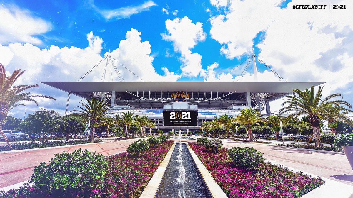 One month from now, the 2021 #CFBPlayoff #NationalChampionship takes the South Florida stage at <a href="/HardRockStadium/">Hard Rock Stadium</a>. 

Monday, January 11 on <a href="/ESPN/">ESPN</a>.

Who’s in for #2021Miami? Stay tuned...👀

🏈🏆