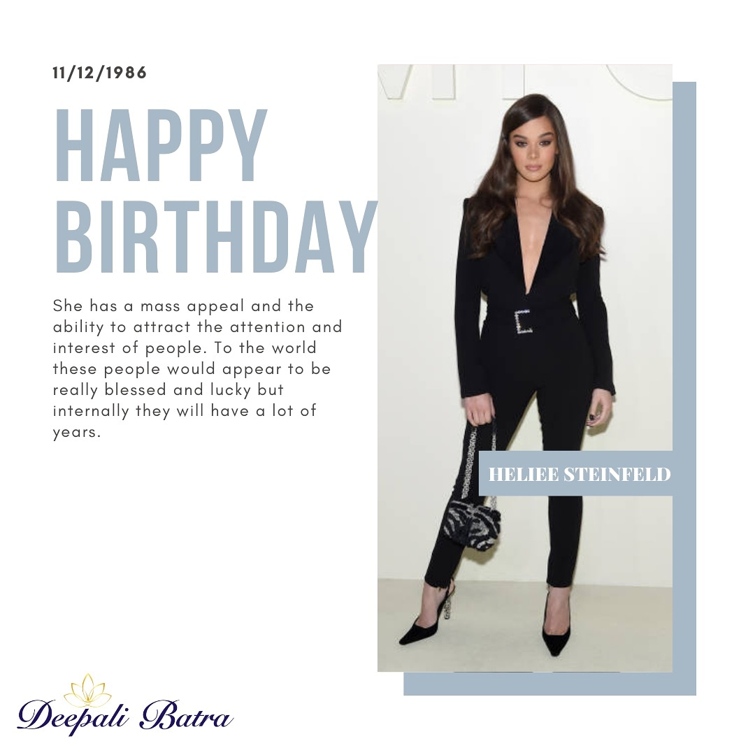 Deepali5Batra's tweet photo. Hailee Steinfeld was born on Dec11,1986.Her name says that she has a mass appeal and the ability to attract the attention&amp;interest of people.
#numerologymeaning #numerology #numerologyworks #haileesteinfeld #hailee #haileesteinfield #numerologyreport #happybirthday #birthdaygirl https://t.co/TotLm39kOJ