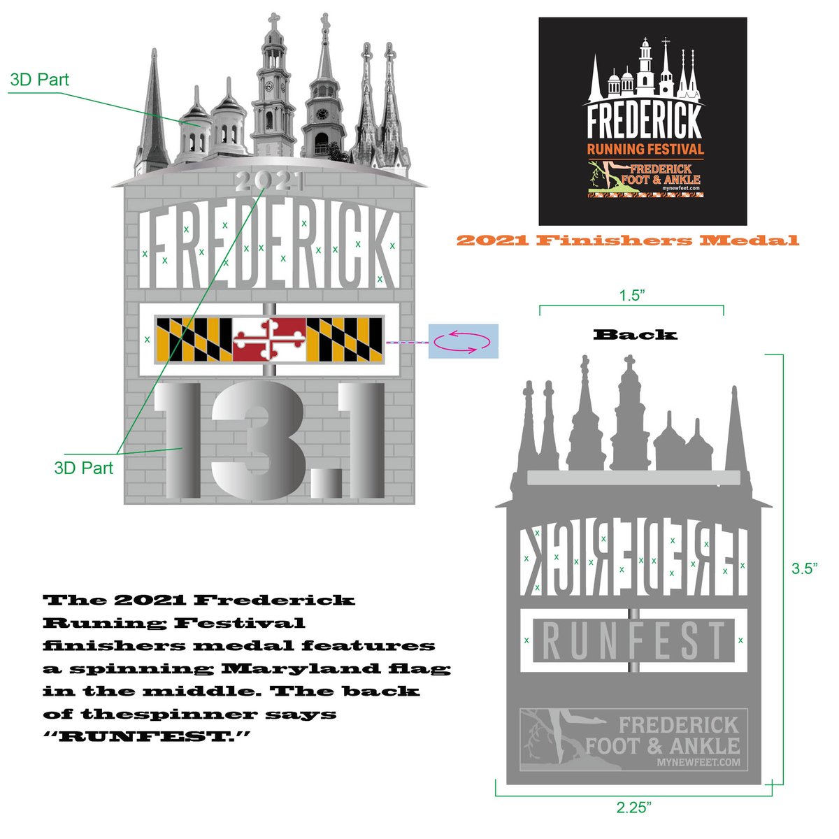 RunFrederick's tweet image. This year’s special medal feature is a spinning flag.  Special thanks to our sponsor Frederick Foot &amp;amp; Ankle. @MyNewFeet 

Don’t forget, we’ll have a price increase on 1/1. REGISTER TODAY: ow.ly/8l5M50CD8O2