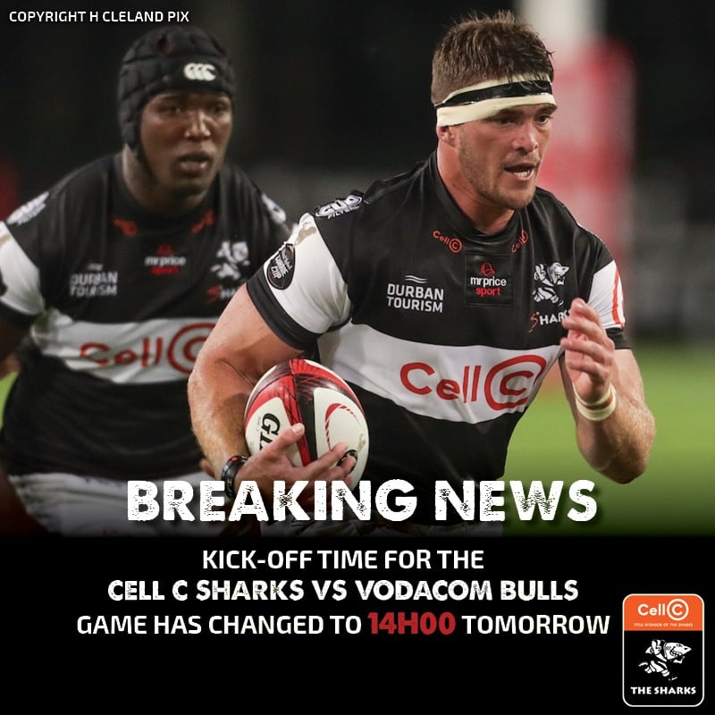 REMINDER:

The @TheSharksZA vs <a href="/BlueBullsRugby/">Official Blue Bulls</a> #CarlingCurrieCup game has been moved to 2PM on Saturday - 12th December - due to possible thunderstorms in the evening.

Watch it LIVE on <a href="/SuperSportTV/">SuperSport 🏆</a>