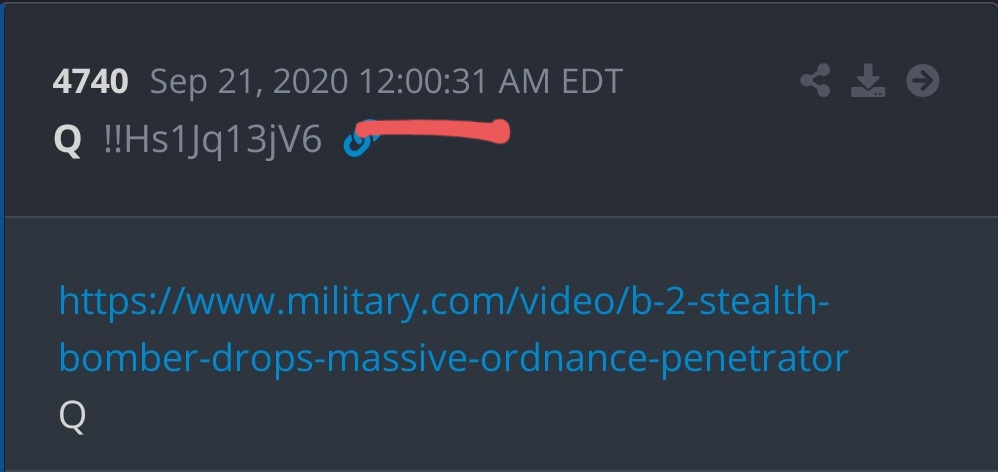 MOARBack a couple of weeks before the election, Q posted a link to a video showing a "bunker buster" in action.Timestamp 12:00:31Drop 1231???What will next week hold?MOAB  