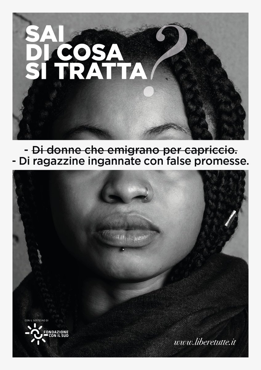 LibereTutte2019's tweet photo. Il calvario delle vittime inizia già in Nigeria, quando vengono adescate dai trafficanti. Le vittime sono analfabete, provengono da famiglie numerose e povere, facili da convincere con la prospettiva di un lavoro in Europa. 

Sai di cosa si tratta?
https://t.co/fDLiSwCo7a https://t.co/sW71Rfr3HG