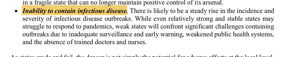 Reviewing public strategic documents and struck, once again, but how frequently the risk of an uncontrolled pandemic is mentioned. Like here, in the first chapter of the DOD's Joint Operating Environment: