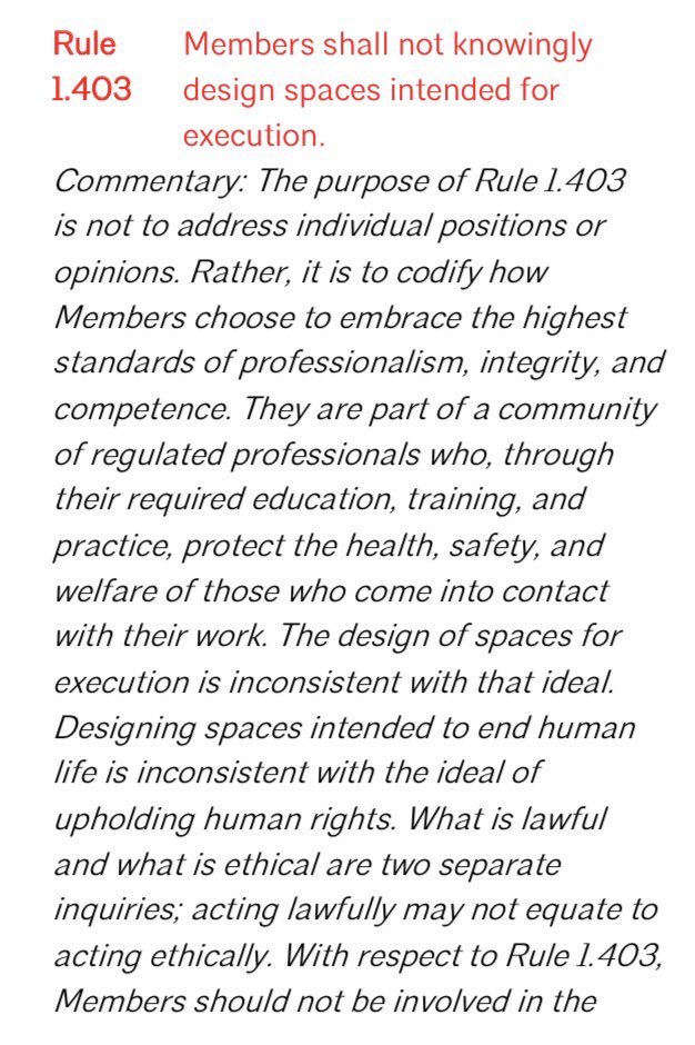 jdakwar's tweet image. Excellent news! The American Institute of Architects approved new ethical rules prohibiting its members from knowingly designing spaces intended for execution and torture, including indefinite or prolonged solitary confinement of prisoners. aia.org/press-releases… @AIANational