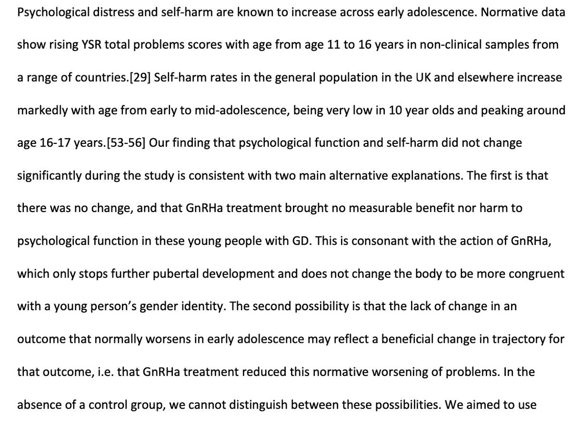 The authors suggest two possible explanations. (1) PBs had no impact at all. (2) it is developmentally normal for wellbeing to decline in early adolescence, but here the PBs put that on hold, halting the decline. Of course, they have no idea which it is.