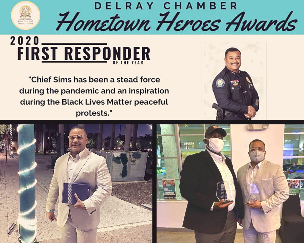DelrayBeachPD's tweet photo. Congratulations to Chief of Police Javaro Sims, who was selected as the 2020 First Responder of the Year during @delraychamber's Hometown Heroes Awards. Because of Chief Sims's great leadership we continue to be #OneDelrayOneCommunityOnePoliceDepartment. https://t.co/u4f8aj4kQb