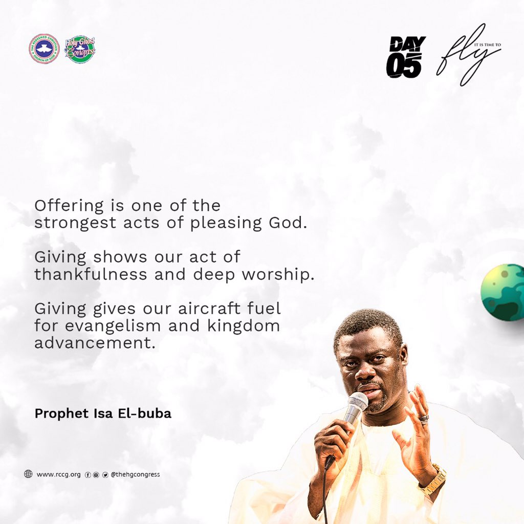 Quotes from the short talk by Prophet Isa El-Buba.

Day 5
Evening Session 
#ItIsTimeToFly #RCCGHGC2020