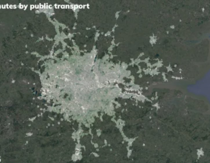 22/ How far you can get in 90 minutes of public transportation in: (scaled)SF              London