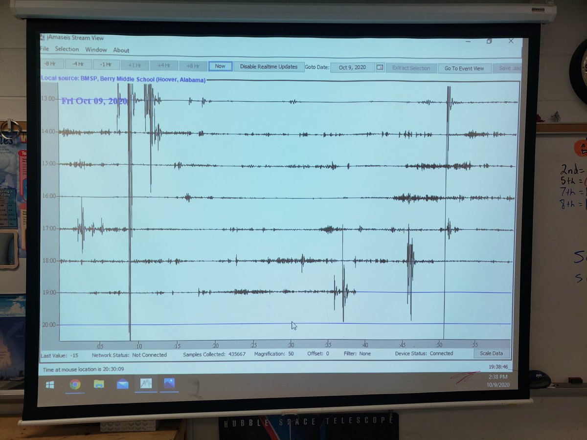 Nothing like making learning hands on, in this case feet on!  We were learning about seismic waves, seismometers, and seismographs using <a href="/BerryMiddle/">Berry Middle School</a> TC-1seismometer to create seismic waves after using Gizmos reading a seismograph interactive!  #HCSDtrots2020 <a href="/TChristianEL/">Tiffany Christian</a>