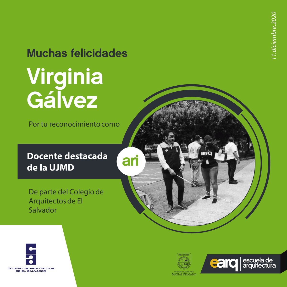 EArqUJMD's tweet photo. Felicidades @VirchG estamos muy orgullosos, por el reconocimiento que te ha hecho el @CADESSV como Docente Destacada de la @UJMD_sv #EArq #ARI #OrgulloUJMD https://t.co/VQanedShdw