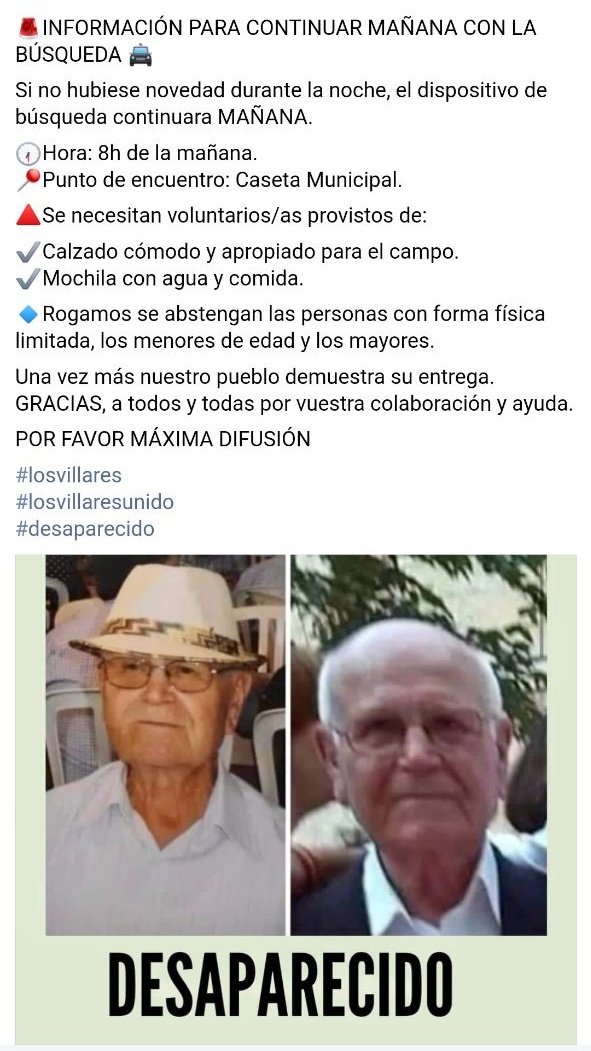 asociacionvac's tweet photo. Máxima difusión ‼️‼️
Persona desaparecida en Los Villares⚠️⚠️⚠️ (Jaén)
#Jaen #LosVillares #desaparecido https://t.co/kfWVP3FLkz