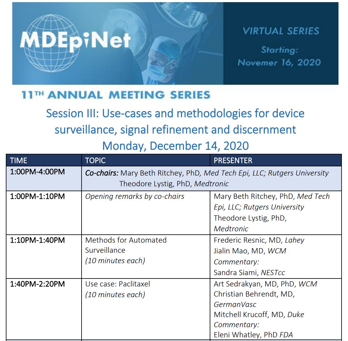 VASCevidence's tweet photo. I am looking forward to presenting some updates and reflections on the #paclitaxel debate @MDEpiNet_ppp Annual Meeting 2020 this Monday, December 14, 2020 starting at 1:00PM-4:00PM (ET, 19:00 Central Europe) | Register online: https://t.co/TMJi71t3zX | #MDEpiNet | #BigData https://t.co/rbGKRBoNTu