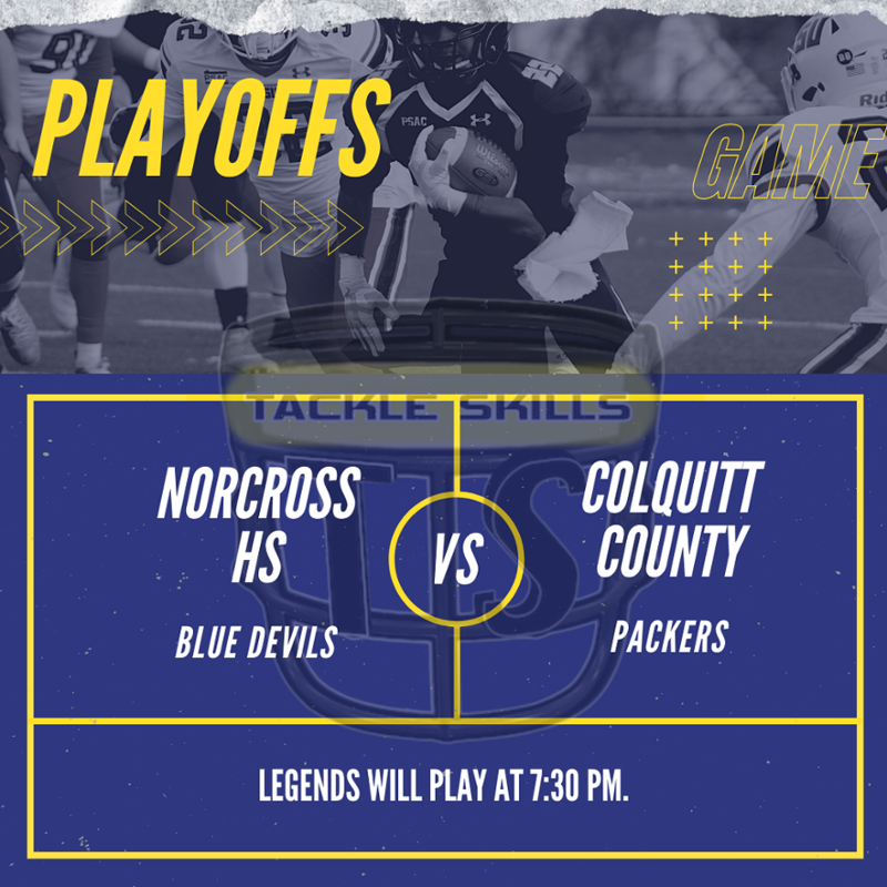 tackleskills's tweet photo. Are you watching these 🏈 games tonight??!! 
Let's show some support!  It's coming down to the FINAL FOUR 👀🔥 🔥 
The Norcross (GA) varsity football team has a home playoff game vs. Colquitt County (Norman Park, GA) today @ 7:30p.
This game is a part of the "2020 Georgia High S https://t.co/YP8KgpboMo