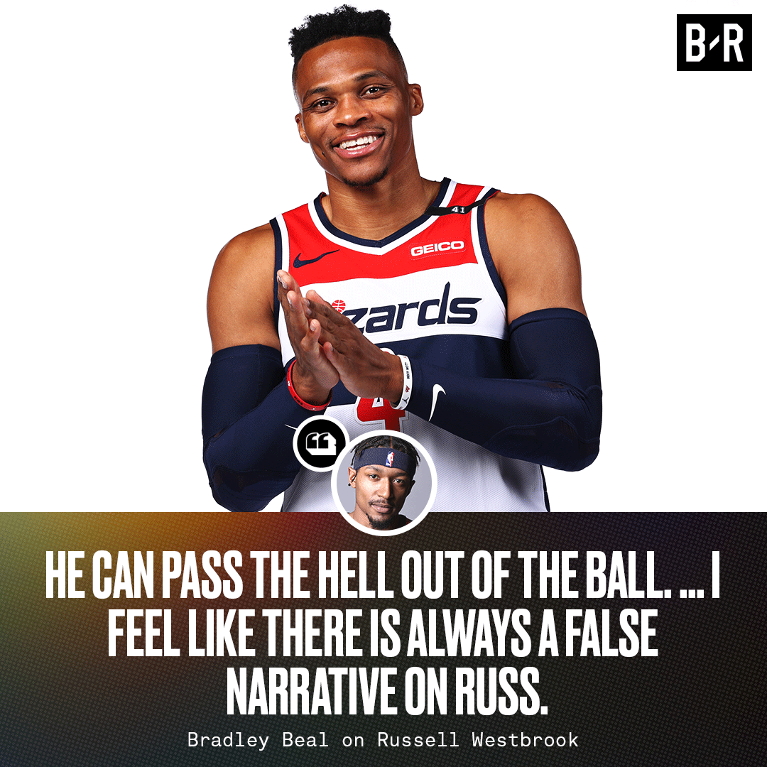 BleacherReport's tweet photo. Beal says it's been "smooth sailing" with Russ so far 🤝 https://t.co/Qd3OEgVHrr