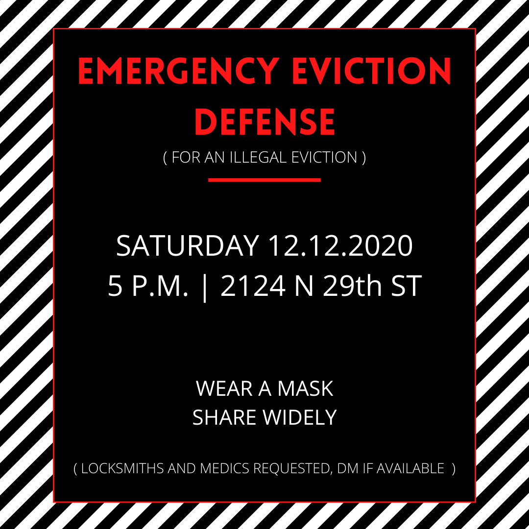 RED ALERT: Emergency Eviction Defense tomorrow. Show up! Share widely! (Locksmiths and medics requested, dm if available)