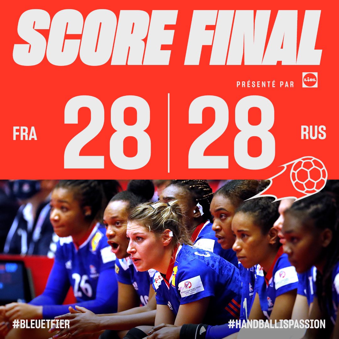 #EHFEuro2020 Nos bleues font match nul face aux russes (28-28). <a href="/FRAHandball/">Equipes de France de Handball</a>