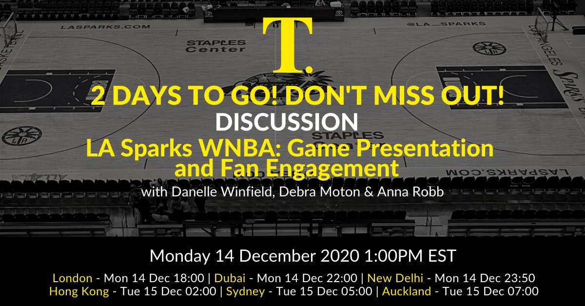 theatreartlife's tweet image. 2 days to go before the ‘LA Sparks WNBA: Game Presentation and Fan Engagement’ discussion with Danelle and Debra from the Los Angeles Sparks. Register here for FREE! bit.ly/2HqIKUl  #webinar #onlinelearning #sportsdiscussion #sports #entertainment #theatreartlife