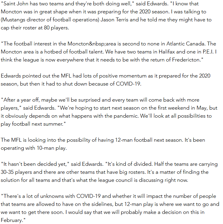 MFL expands, 12-man football season possible
.
NEIL HODGE - TIMES &amp; TRANSCRIPT
.
#maritimefootballleague #MFL #2021season #MFLNews