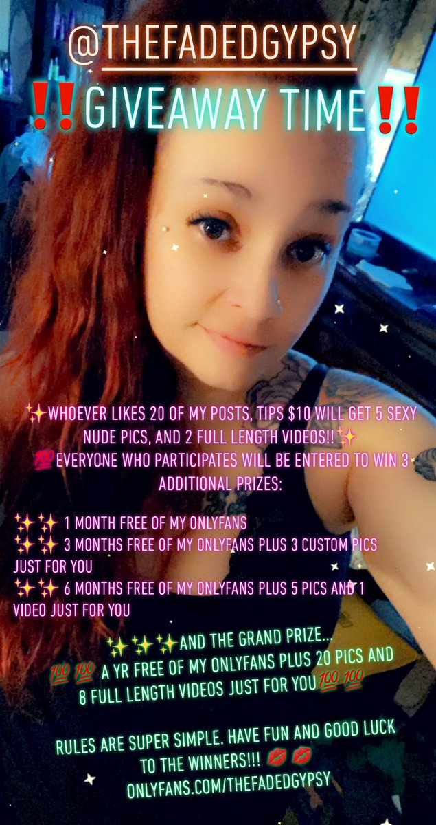 thefadedgypsy's tweet photo. βΌοΈGIVEAWAY TIMEβΌοΈ π π Rules are on the pic.π #giveaway #onlyfans #sexy #kinky #redhead #tattooed #fuckwme https://t.co/O0q5HbeThI ππ https://t.co/AwPrOvMpTT