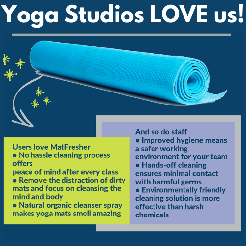 The first yoga mat cleaning machine that costs you nothing and helps your studio sanitize yoga mats, give peace of mind to customers and YES! - make money! Get a FREE demo at matfresher.com!