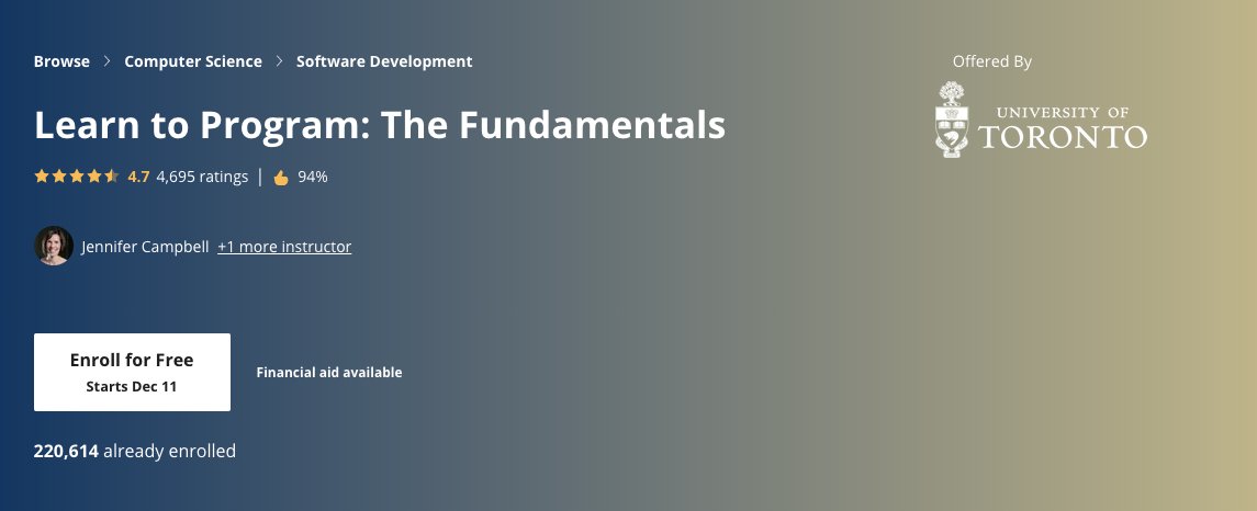 svpino's tweet image. If you don&apos;t know how to program and want to start with Python 🐍, check out this free course:

&quot;Learn to Program&quot; — coursera.org/learn/learn-to…

It&apos;ll teach you the basics of programming using Python.