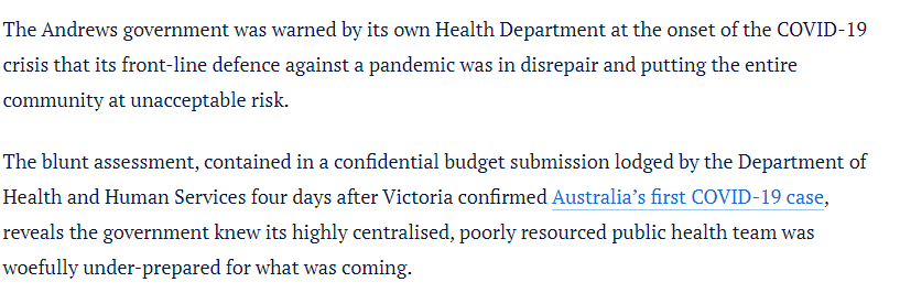 Again, taking this as truth. The assessment comes just as we get our first case. What is  @DanielAndrewsMP supposed to do? Travel back in time and make us prepared? No! You do the best you can with what you have.  #auspol  #ThisIsNotJournalism  #springst