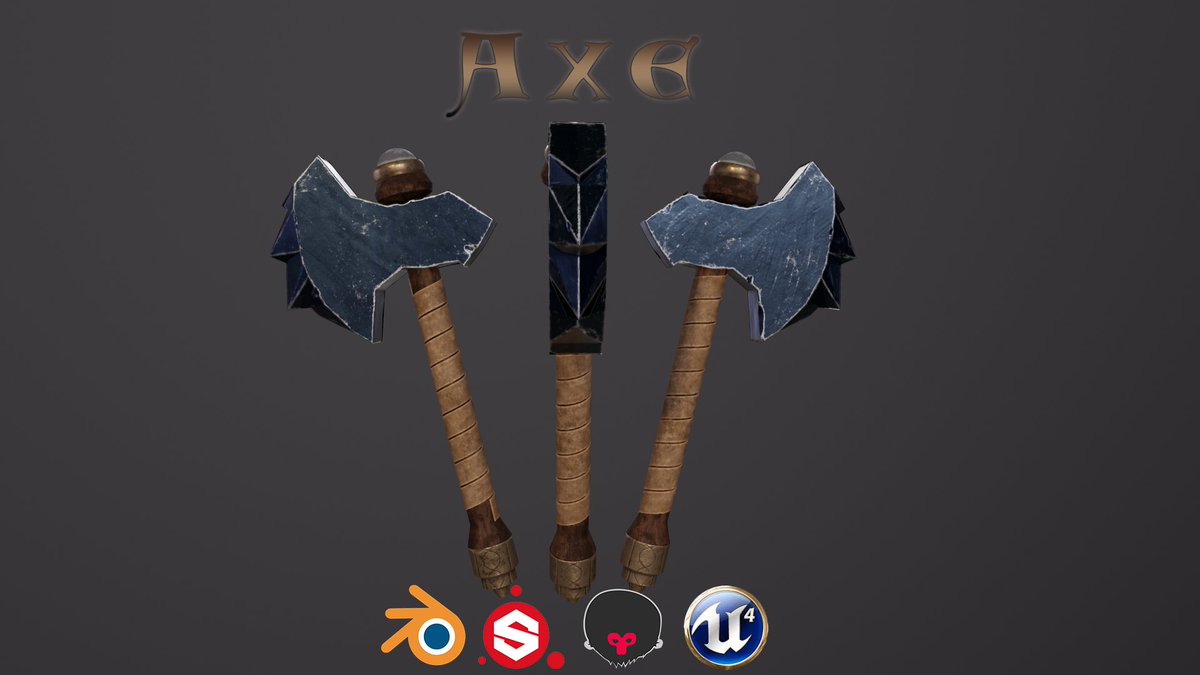 EgideonGameDev's tweet photo. Axe - Modeling and sculpture. 
I was inspired by the axe drawn at the beginning of each chapter of the book Warcraft: Durotan.

More photos: https://t.co/sxyjTSQj3V

#b3d #Blender3d #3dart #SubstancePainter #UnrealEngine https://t.co/UVC5umrClu