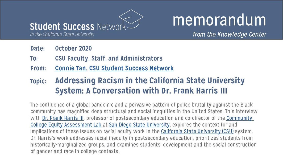 CSU_SuccessNet's tweet image. &quot;Equity is ultimately about addressing issues of disproportionate impact,&quot; says @Fharris3. Read our interview with Dr. Harris III as he highlights the importance of engaging and partnering with students as drivers of change here: bit.ly/2JV9oWI
#CSUStudentSuccess
