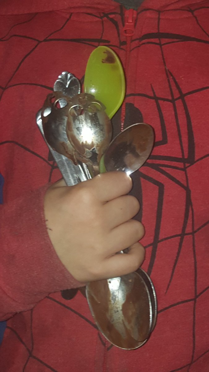 9 has a Nutella problem.We can tell when he's back on the sauce when our spoons all disappear.This round, it's 10 spoons.