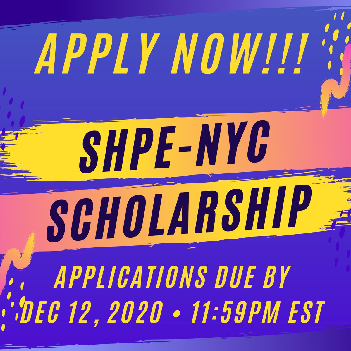 Tomorrow is the LAST day to submit your application for the SHPE-NYC scholarship! Don’t miss out, info here: shpe-nyc.org/scholarship/sh…