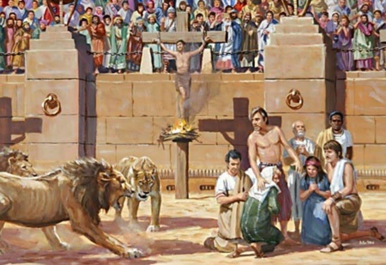 13) In order to shift the blame from himself, Nero blamed groups of Christians—whom he “habitually tortured and fed to lions,” according to author Mark M. Rich. http://www.newworldwar.org/prs.htm 
