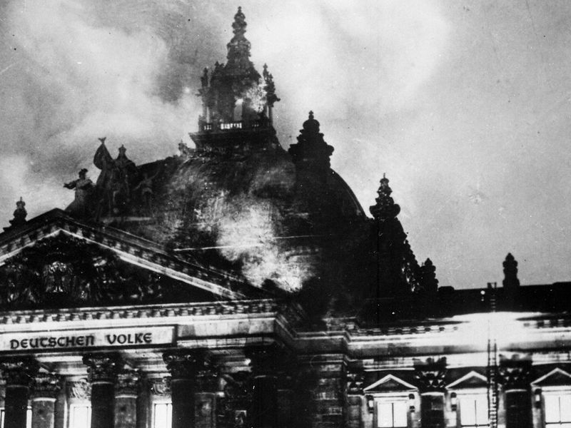 16) On February 27, 1933, the Reichstag building was set on fire. Initially, the fire was blamed on a man named Marinus van der Lubbe; however, later it was learned that the fire was set with the cooperation of the German government.
