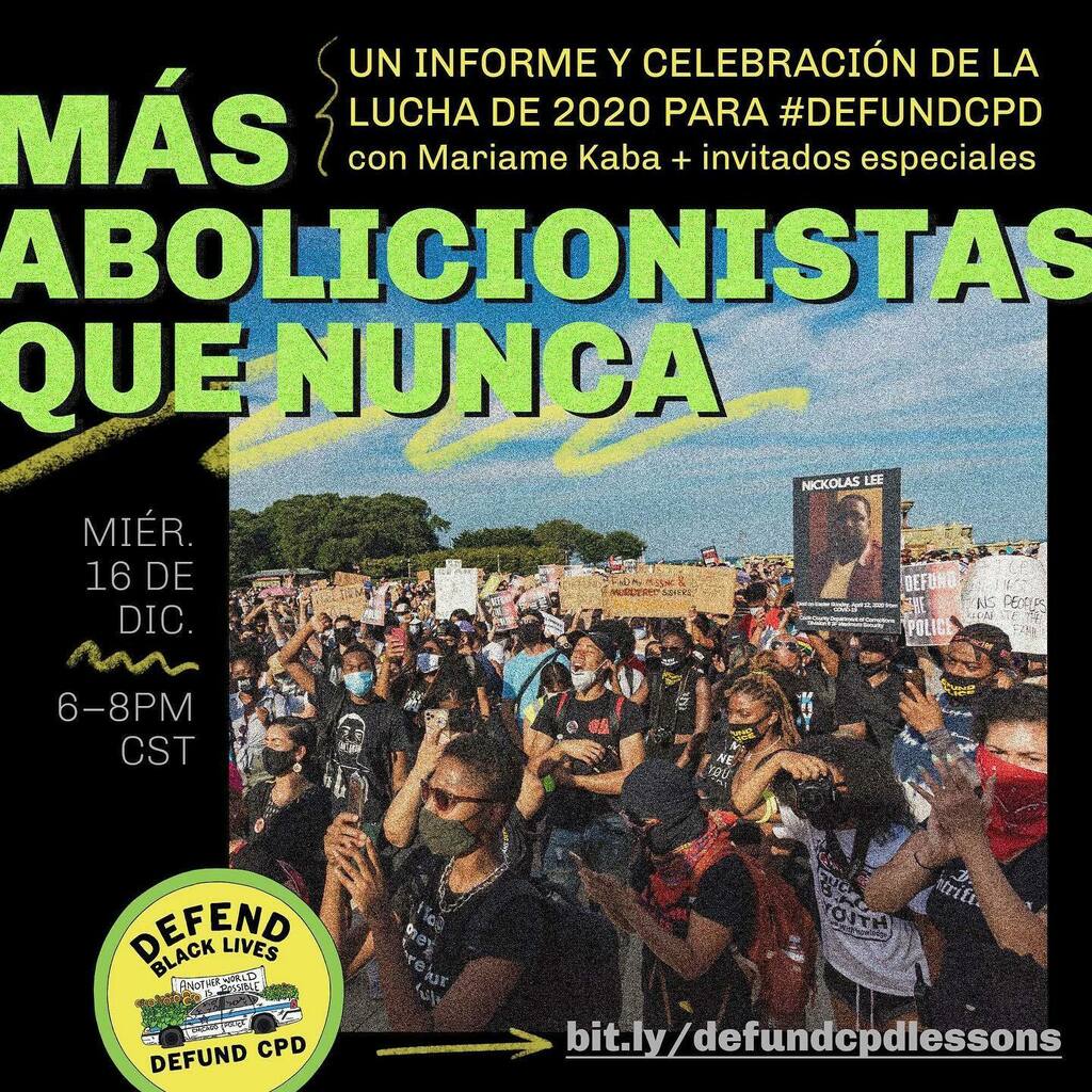 ¡Nuestra moviemento ha luchado duro para #DefundCPD todo el año! En las días finales de 2020, únase a la campaña #DefundCPD el 16 de Diciembre a las 6pm CT para un informe y celebración de nuestra campaña hasta ahora. Los organizadores de la campaña #Def… instagr.am/p/CIrQKerl7Fq/